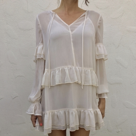 Tularosa Darla Ruffle Sheer Mini Dress Cloud Cream - Picture 8 of 9